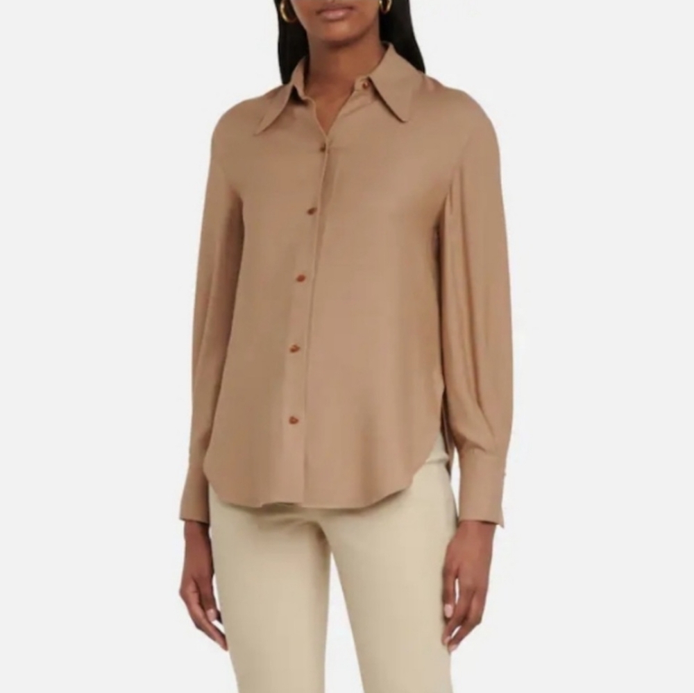 VINCE Twill Button Down Dress Shirt Camel Tan Beige